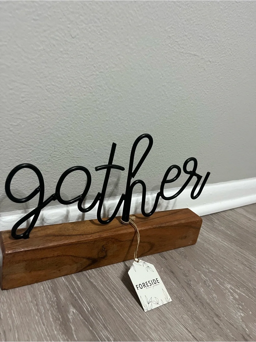 Black 'gather' Script Tabletop Sign